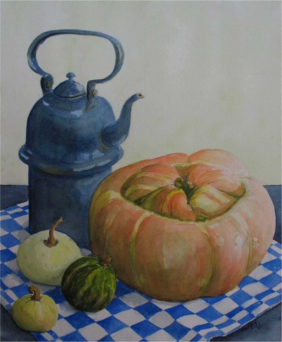 Waterketel met pompoen, 40x50 cm, Aquarel 1997