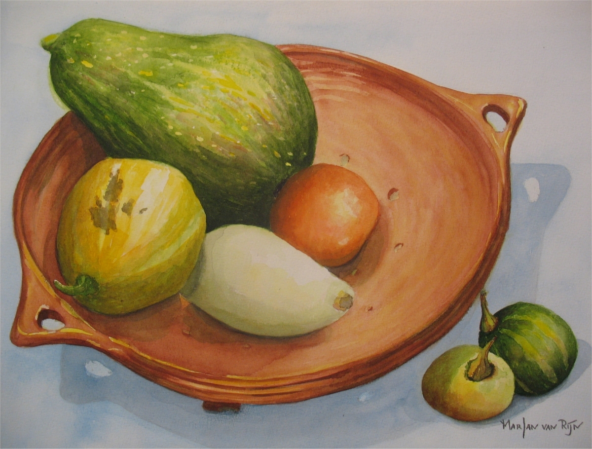 Stenen vergiet-schaal, 30x40 cm, Aquarel 1997