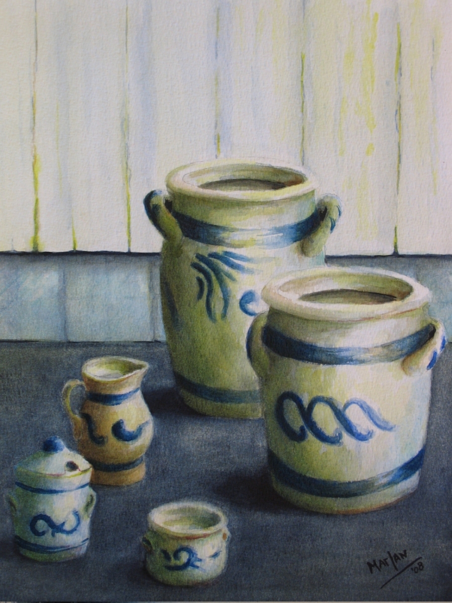 Stilleven van Keulse potten, 30x40 cm, Aquarel 2008 