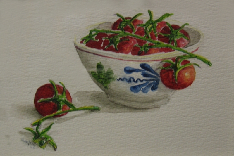 Boerenbont schaaltje, 10x15 cm, Aquarel 2008