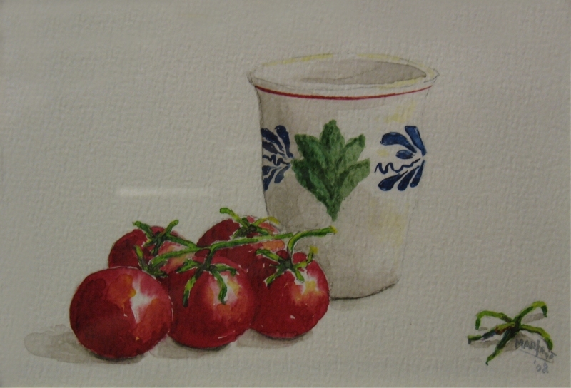 Boerenbont schaaltje, 10x15 cm, Aquarel 2008