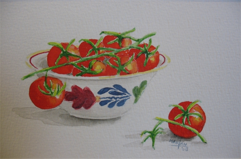 Boerenbont schaaltje, 10x15 cm, Aquarel 2008