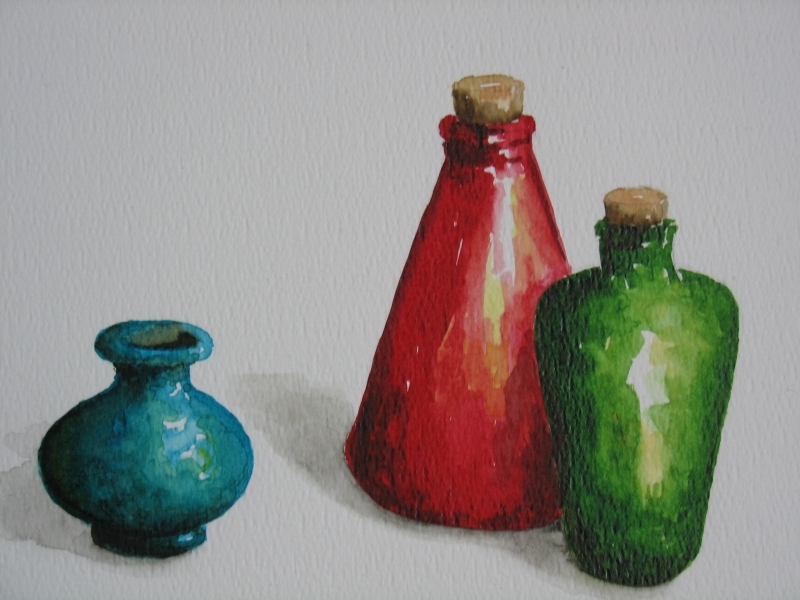 Flesjes, 10x15 cm, Aquarel 2008