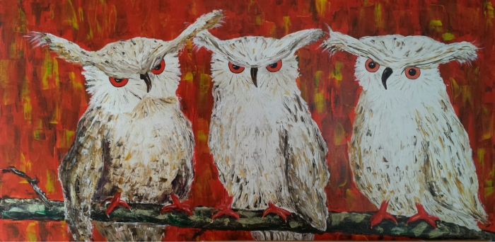 Uilen, 150x50 cm, Acryl op 3D-doek 2015