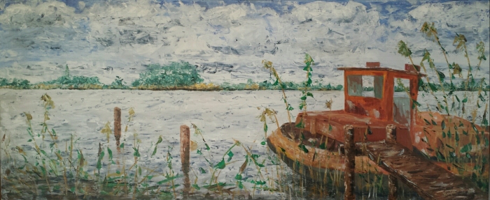 Uitzicht op Kagerplas, 120x50 cm, Acryl op doek 2015